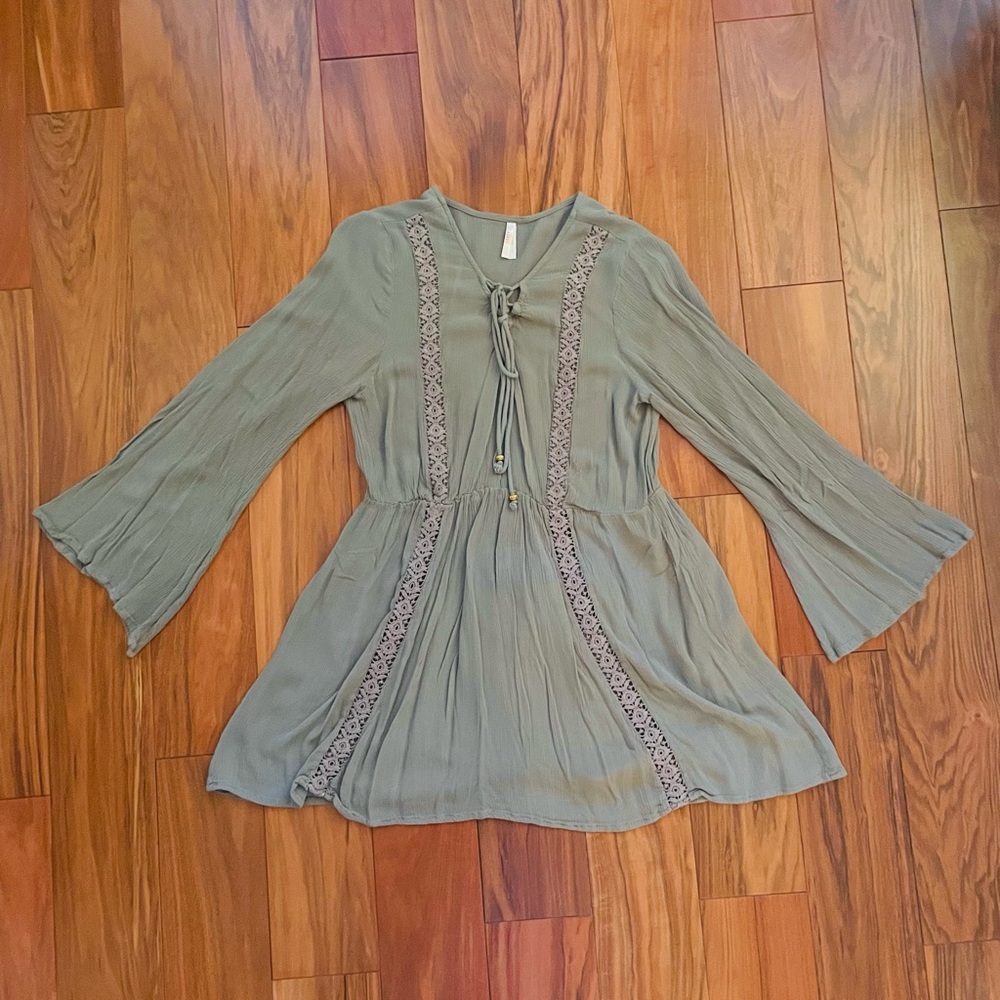 Green Bell Sleeve Dress with Lace Details